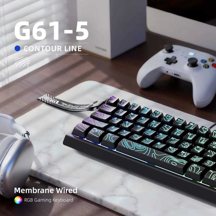 7KEYS Kompakte kabelgebundene RGB Tastatur mit Farbverlauf-Tastenkappen für Windows-Tablets, Laptops und Gamer in Schwarz und Weiß - Bild 2