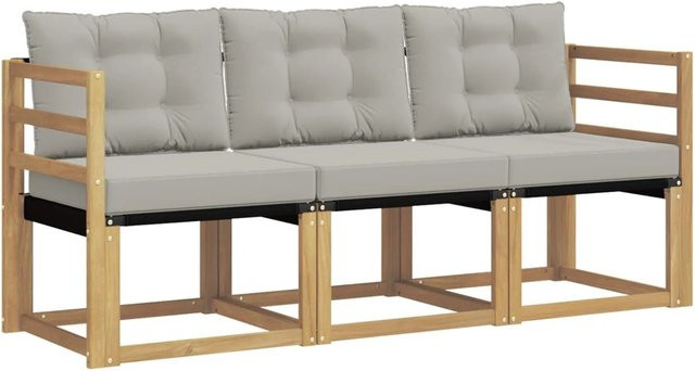 vidaXL Outdoor-Sofagarnitur 3-teilig aus Akazienholz und Textilene in Weiß-Hellgrau mit Sitz- und Rückenkissen - Bild 1