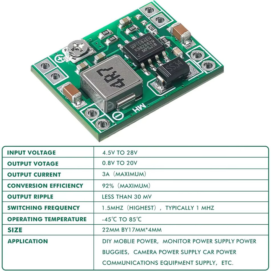 AOKIN 6er Set Mini MP1584EN DC-DC Buck Converter Step-Down Modul, Einstellbares Netzteil 3A, Farbe: Grün - Bild 3