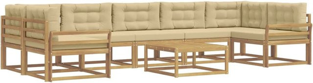 vidaXL Outdoor-Sofagarnitur in L-Form aus Akazienholz mit Kissen und Couchtisch, Weiß und Beige - Bild 1