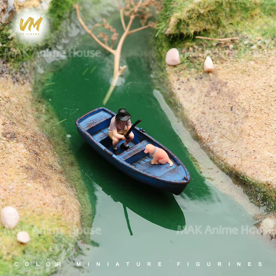 MAK Bemalte Miniaturen, Angler, Kanus, Hunde, Outdoor-Szenenfiguren, Kunststoff - Bild 1