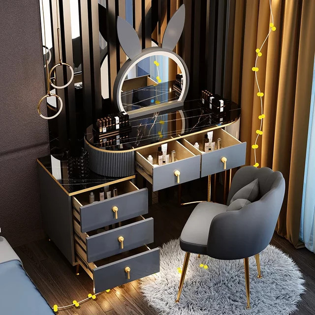Moderner Luxus Schminktisch von DUTRIEUX in Schwarz mit Glaselementen und glänzender Oberfläche - Bild 1