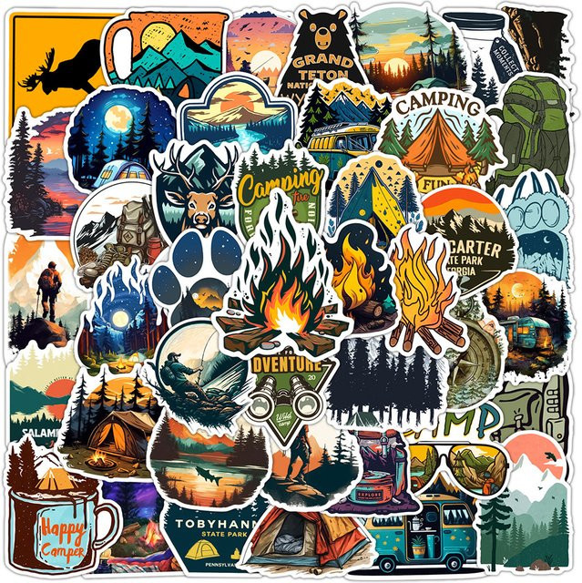 Charile Cartoon Outdoor Abenteuer Camping Aufkleber, multicolor - Bild 1