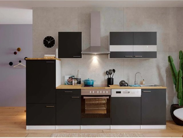 Respekta Küchenzeile KB280WSC in Schwarz-Weiß mit Soft-Close-Türen und Glaselementen, Breite: 280 cm - Bild 1