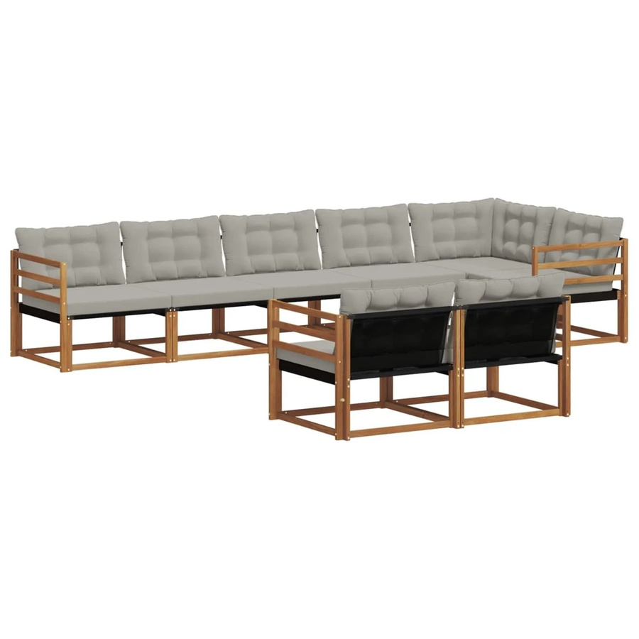 vidaXL Outdoor-Sofagarnitur 8-teilig aus Akazienholz mit Kissen in Natur und Hellgrau - Bild 2