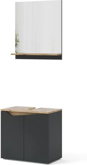 Vicco Badmöbel-Set Marelle in Anthrazit und Eiche bestehend aus 2 Teilen mit Badspiegel und Waschtischunterschrank - Bild 2