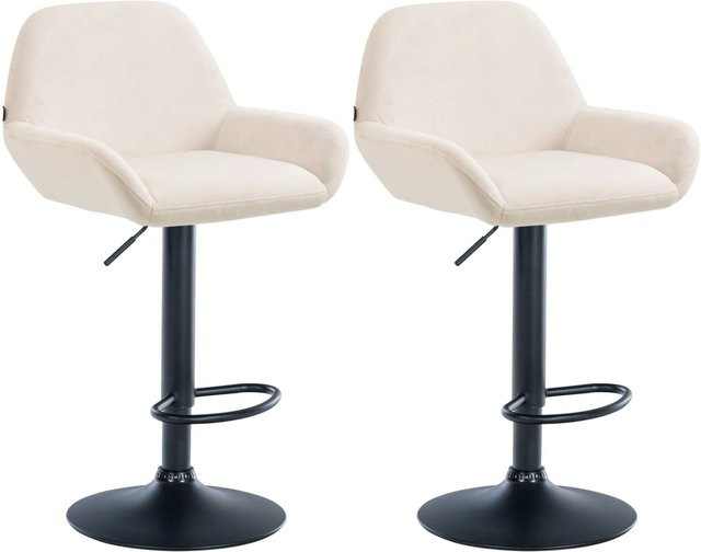 DELUKE Barhocker 2er Set DUBLIN Barstühle aus Samt in Creme und Schwarz mit Lehne und 360 Grad Drehsitz - Bild 1