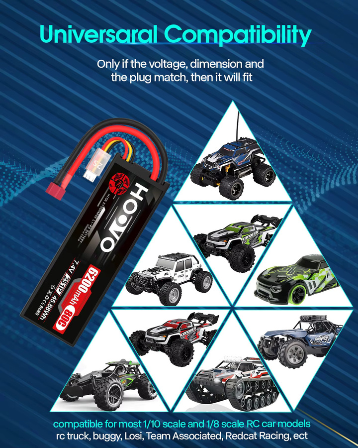 HOOVO 2er-Set LiPo Akku 7,4V 6200mAh 2S 80C mit T-Stecker und Hardcase für RC Auto, Flugzeug, Hubschrauber und Boot, Schwarz - Bild 4