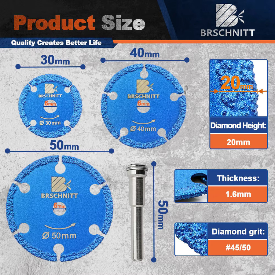 BRSCHNITT Mini-Trennscheiben-Set mit abnehmbarem Schaft für Stahl und Metall, Blau - Bild 3