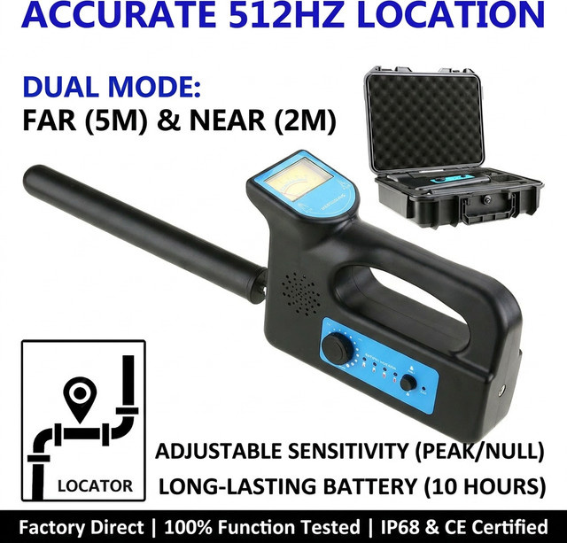 512Hz Rohrortungsgerät mit Kanalkamera Sonde Tracker Untergrunddetektor im Fern- und Nah-Modus, Schwarz, inklusive 3000mAh Akku und Werkzeugkasten - Bild 1