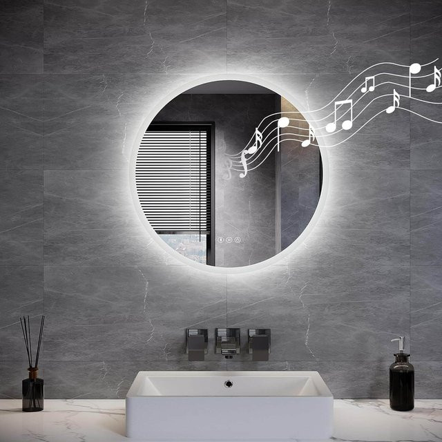 SONNI Badspiegel Rund mit Bluetooth, LED-Beleuchtung, 3 einstellbaren Farbtemperaturen und Anti-Beschlag Funktion, Weiß, Durchmesser: 60 cm - Bild 1