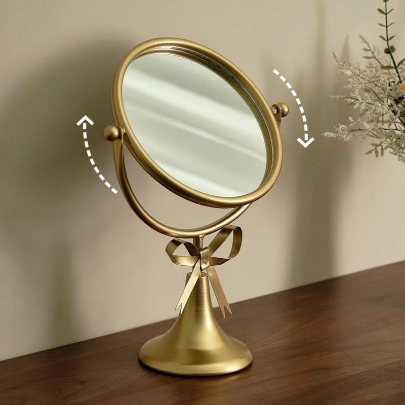 Binchi Health Technology Schminkspiegel mit 360 Grad Rotation, ovaler Metallrahmen in Gold, stehender Tischspiegel mit Schleifen-Design - Bild 1