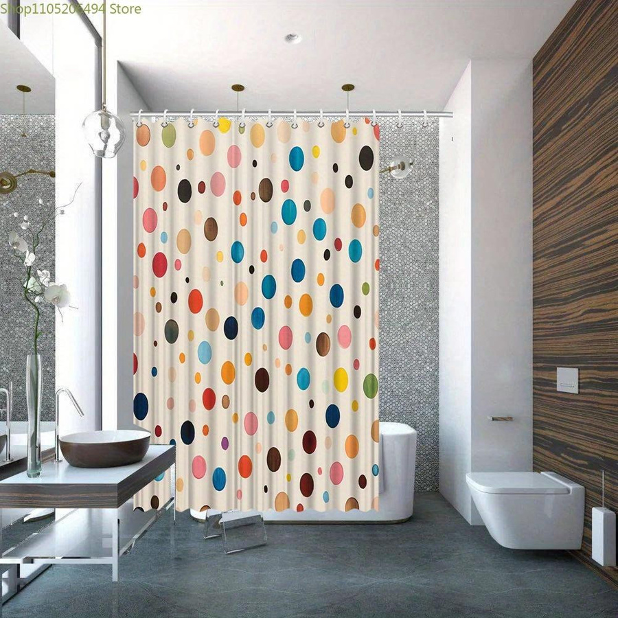 Moderner Duschvorhang mit buntem Punktmuster und 12 Haken, Polyester, Mehrfarbig (Rot, Blau, Gelb, Grün), B/H: 180 x 180 cm - Bild 2