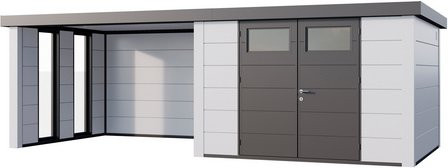 Telluria Gerätehaus Classico 3330 Lounge L Links mit Fenster und weißen Ecken, B/H/T: 672 x 298 cm, Weiß - Bild 1