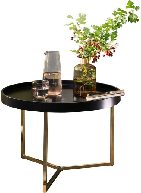 Wohnling Couchtisch modern rund in Schwarz und Gold mit glänzender Oberfläche B/H/T: 58,5 x 42,0 x 58,5 cm - Bild 1