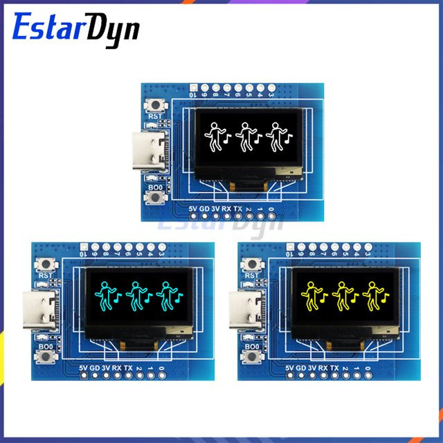 Estardyn ESP32-C3 Entwicklungsboard mit 0,96 Zoll OLED-Display, WiFi und Bluetooth IoT-Modul in Gelb und Blau - Bild 1