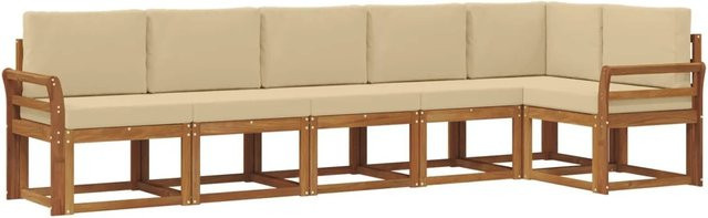 vidaXL Outdoor-Sofagarnitur L-Form aus Akazienholz mit Kissen in Natur und Beige - Bild 1
