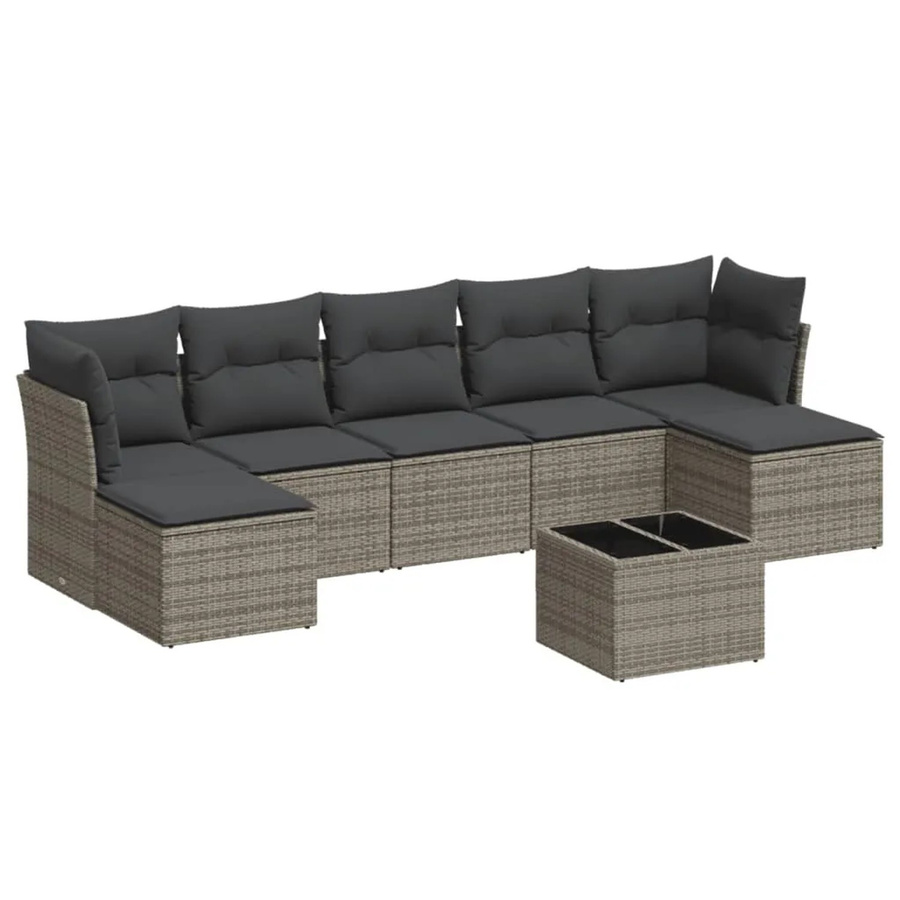 vidaXL 8-tlg Garten-Sofagarnitur in L-Form aus Polyrattan mit Kissen in Grau - Bild 2