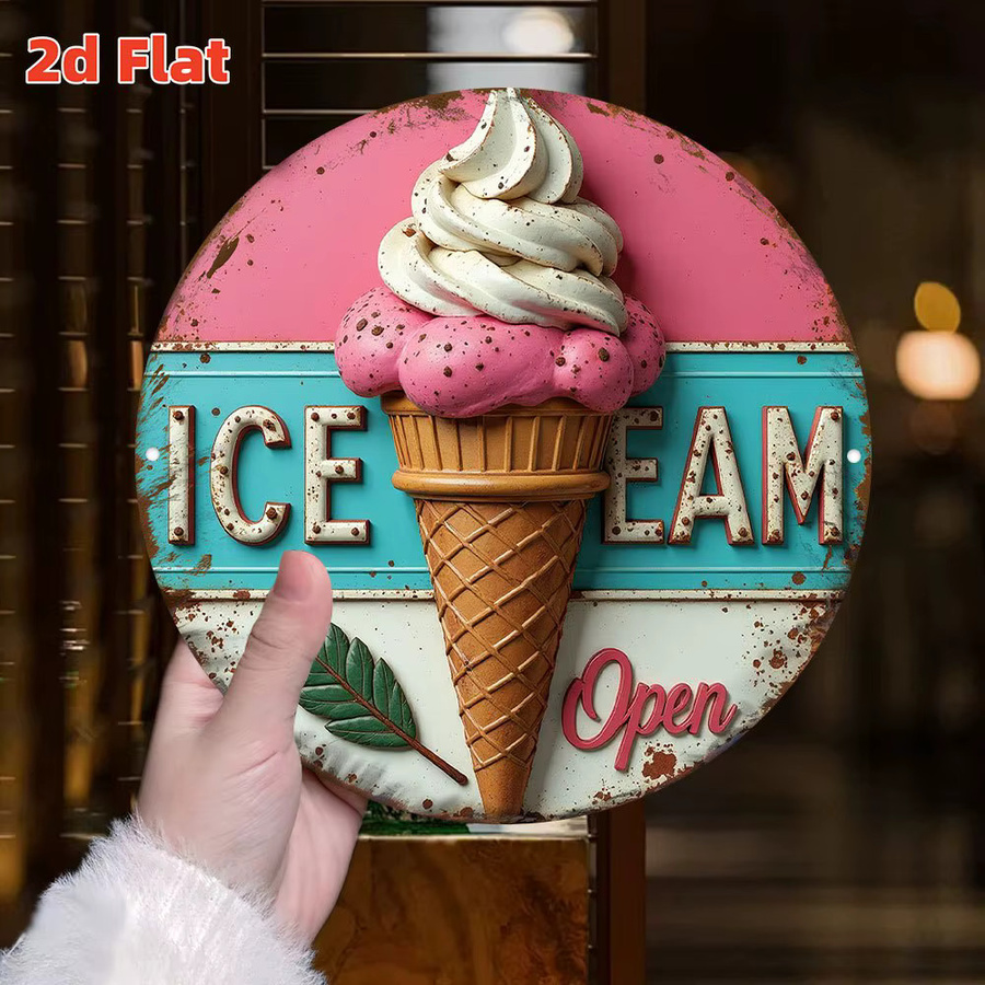 Potdemiel Ice Cream Sign Retro Wandkunst aus Metall in Mehrfarbig, Durchmesser: 20 cm - Bild 2
