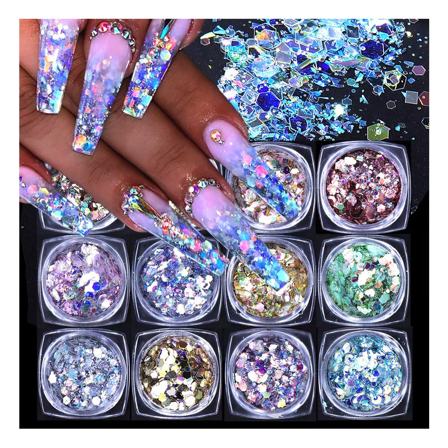 SWEET TREND Nagel-Glitzerflocken, 12 Farben, holografisch, glänzend - Bild 7