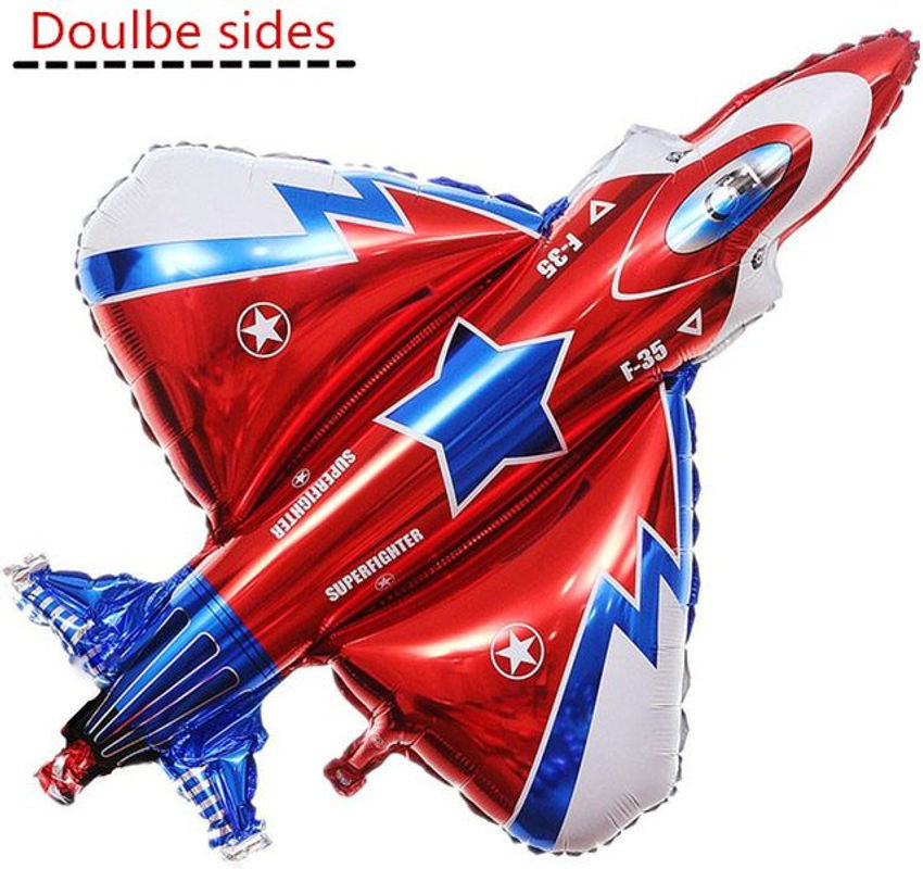 Houspace Kampfflugzeug Folienballon in Rot mit Sternen für Kindergeburtstag Dekoration, B: 87 cm, H: 93 cm - Bild 1