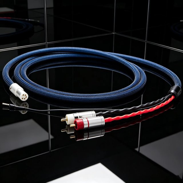 Preffair OCC Versilbertes Phono-Kabel 5-Pin DIN auf RCA, geschirmtes Tonarmkabel für LP-Plattenspieler mit Erdungsdraht, Schwarz-Blau-Silber - Bild 1