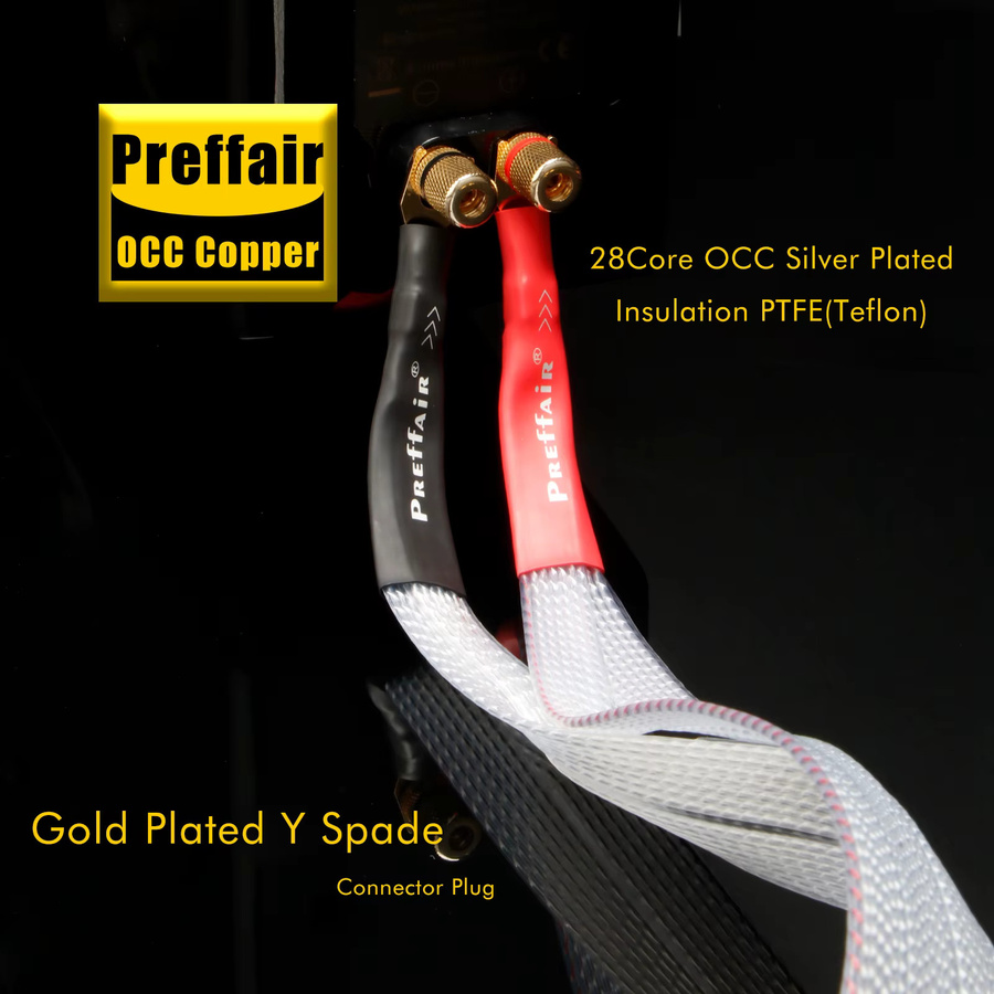 Preffair Paar Falt-Lautsprecherkabel 8N OCC Versilbertes Flachband-Lautsprecherkabel mit Y-Spade auf 4mm BFA Bananenstecker in Silber - Bild 5