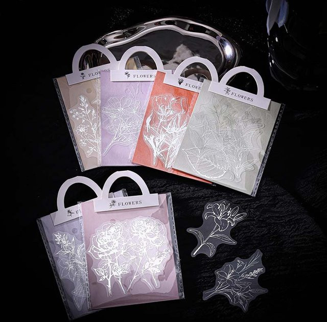 Silberfolien-Aufkleber mit Blumen-Motiven in 6 verschiedenen Designs für Scrapbooking und Dekorationen - Bild 1
