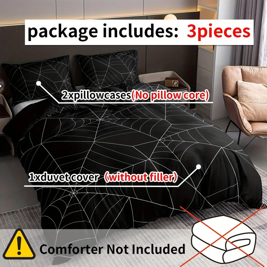 Bettwäscheset Binchi Outdoor Product mit Spinnennetz-Digitaldruck, Schwarz, 1x Bettbezug und 2x Kissenbezug, B: 173 cm, L: 218 cm - Bild 2