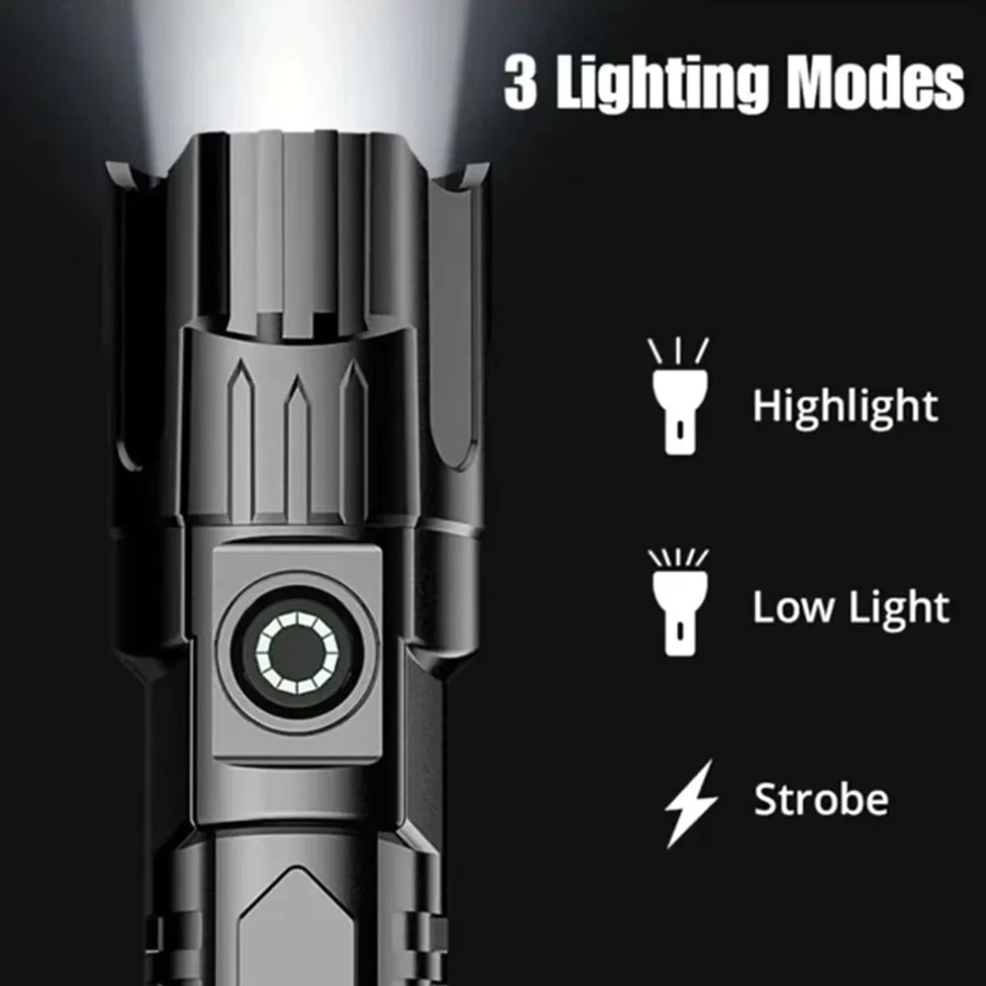Heinast LED Taschenlampe mit Teleskop-Zoom, USB wiederaufladbar, Schwarz - Bild 2