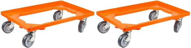 PROREGAL SparSet 2x Transportroller für Euroboxen 60 x 40 cm in Orange mit Gummirädern und offenem Deck, Traglast 300 kg - Bild 1