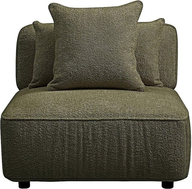 Lelaco Sessel mit gerader Rückenlehne in Khaki aus Bouclé-Stoff, Höhe: 91 cm, Breite: 105 cm, Tiefe: 74 cm - Bild 1
