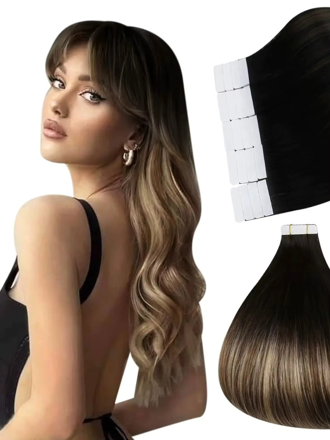 Ugeat Tape-in Haarverlängerungen Echthaar, Balayage, Glatt, 20 Teile - Bild 6
