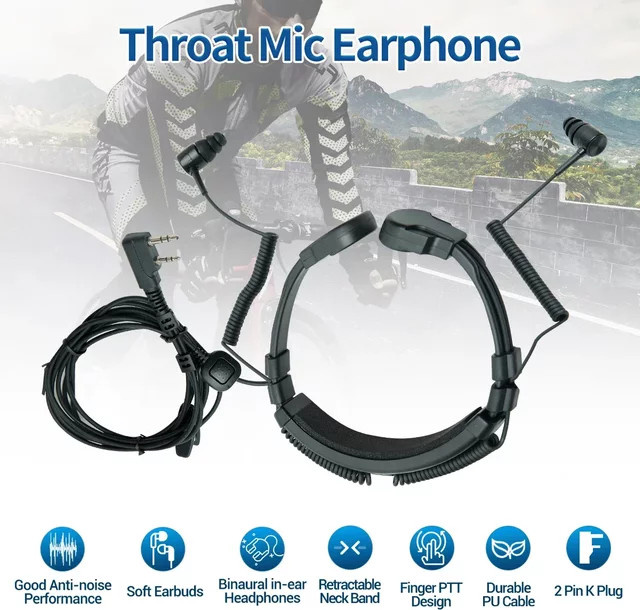 Baofeng 2-Pin PTT Verstellbares Kehlkopfmikrofon Headset in Schwarz für Kenwood und Baofeng UV 5R UV 82 AR-152 Zwei-Wege-Funkgeräte - Bild 1
