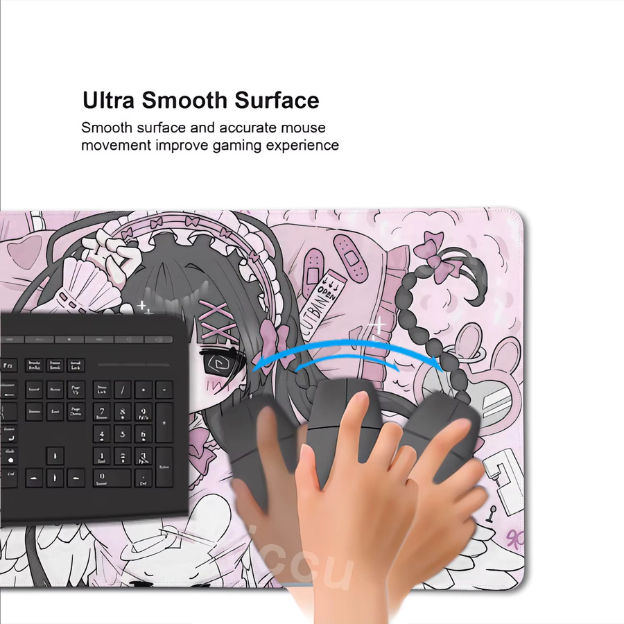 Riccu Kawaii Anime Mädchen Mauspad in Rosa Pastell, rutschfeste Schreibtischunterlage für Laptop und Büro im japanischen Ästhetik-Design - Bild 3
