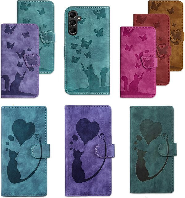 3D Katze Leder Handyhülle mit Brieftaschenfunktion für Samsung Galaxy A-Serie in Braun - Bild 1