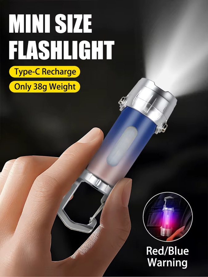 BALDR Mini-Schlüsselanhänger-Taschenlampe mit COB-Arbeitslicht und Haken, wiederaufladbar, Farbe: Silber - Bild 7