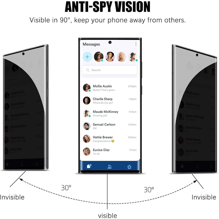 Anti-Spy Hartglas Displayschutzfolie für Samsung Galaxy S24 S23 S22 S21 Ultra, 3D-Vollabdeckung, transparent - Bild 3
