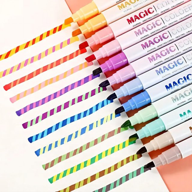 Doppelseitiges Textmarker-Set mit magischem Farbwechsel in Multicolour für Schule, Büro und DIY-Projekte - Bild 1