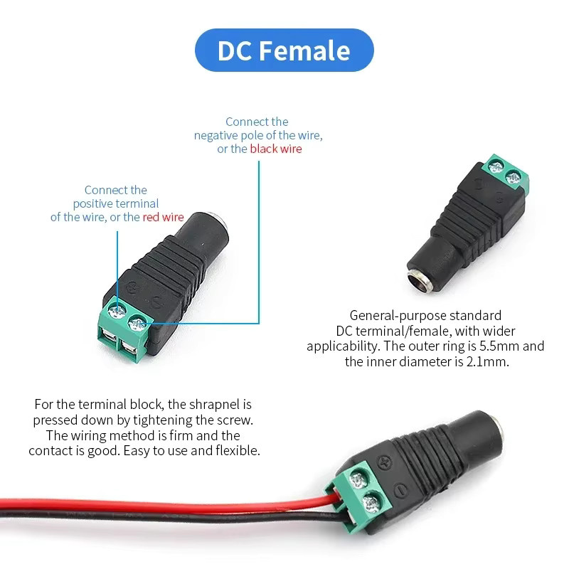 DC Stromanschluss Adapter Set für 2Pin 5050 3528 LED-Streifen, männlich und weiblich, schwarz - Bild 3