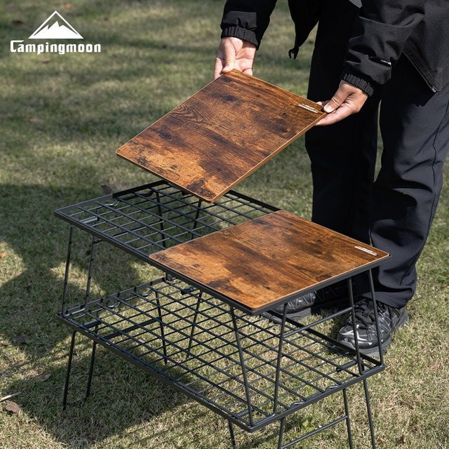 CAMPINGMOON Outdoor-Camping-Klapptisch T-2351 mit erweiterbarer Retro-Holzplatte in Braun und Aufbewahrungsfach - Bild 1