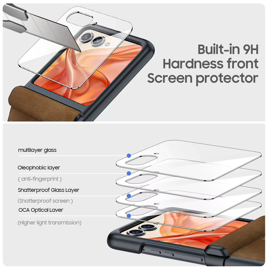 Motorola Moto Razr 50/60/70 Lederhülle mit magnetischem Scharnierschutz, 9H Displayschutz und kabellosem Laden, Braun - Bild 4