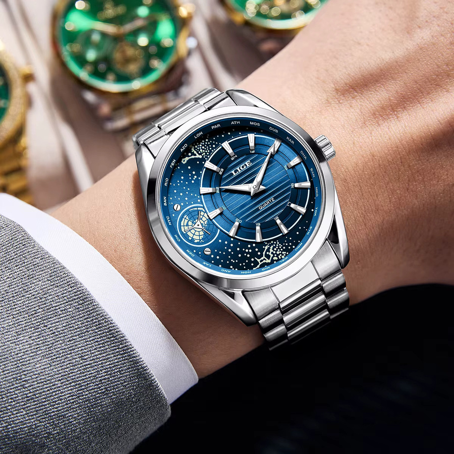 LIGE Armbanduhr Quarz, Edelstahl, Blau, Herren - Bild 5