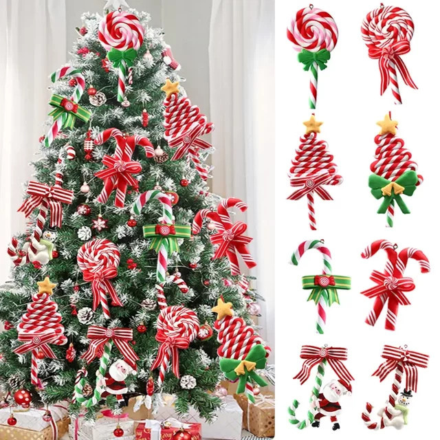 Enanal Weihnachtsbaum Ornament Lutscher aus Keramik in Rot und Weiß gestreift - Bild 1
