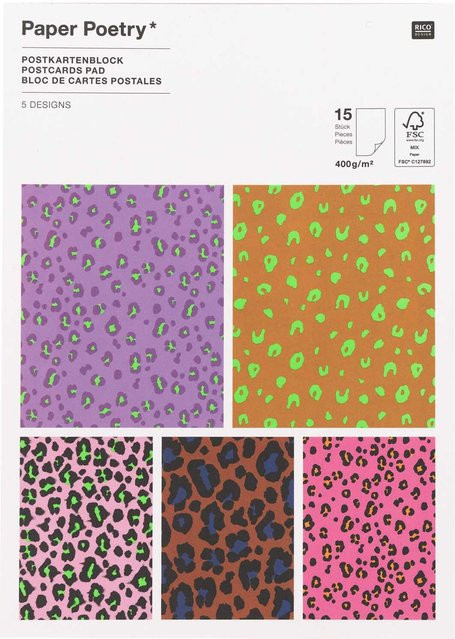 Rico Design Paper Poetry Postkartenblock Acid Leo in Multicolor mit 15 Stück - Bild 1