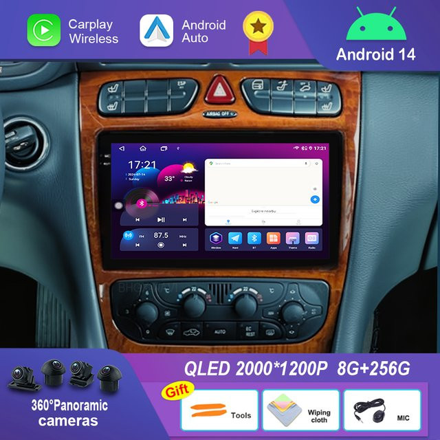 LIARO-NAVI Android 14 Auto Multimedia Player mit 4G WiFi GPS Navi für Mercedes Benz C Klasse W203 C200 C320 C350 und CLK W209 (2002-2005) in Schwarz - Bild 1