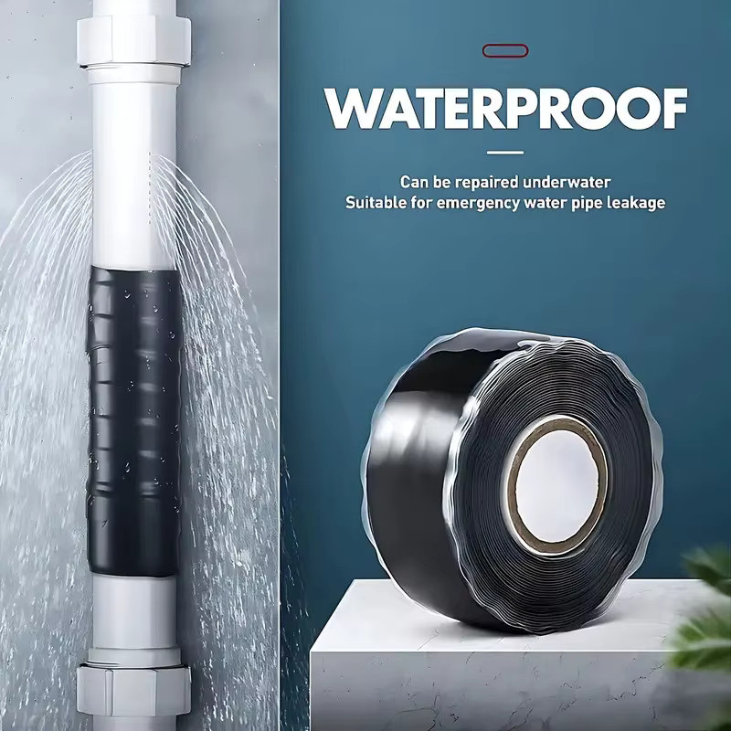 Selbstverschweißendes Silikon-Reparaturband in Schwarz für Wasserleitungen und Sanitär-Abdichtungen, Länge: 3,0 m - Bild 2