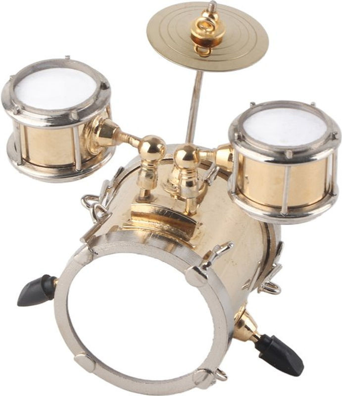 TOPINCN Miniatur Trommel Modell Set aus Messing in Gold als dekoratives Musikinstrument Ornament für deine Desktop-Dekoration - Bild 1