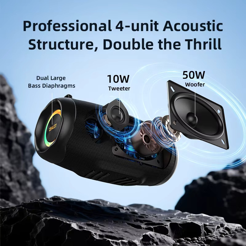 Zealot P16 Bluetooth Lautsprecher mit 60W HiFi Klang, RGB-Rhythmuslichtern und 8000mAh Akku in Schwarz oder Grün - Bild 2