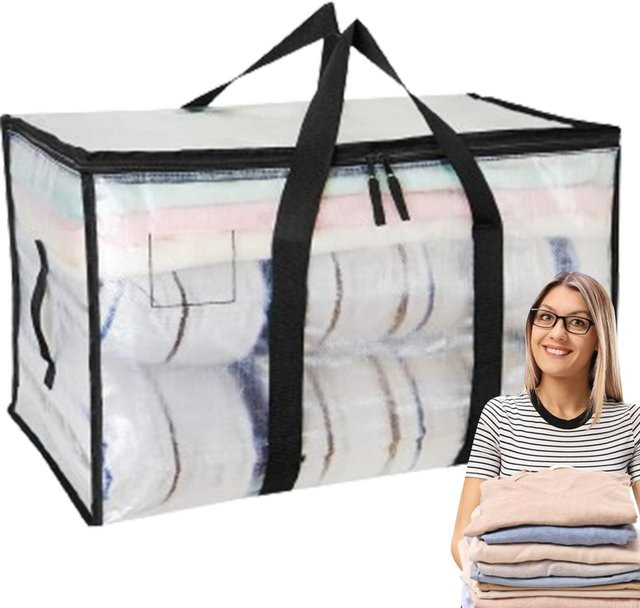 Untior Faltbare Aufbewahrungstasche aus Mesh-Gewebe, transparent, feuchtigkeitsbeständig für Haushaltsbedarf und Textilien - Bild 1